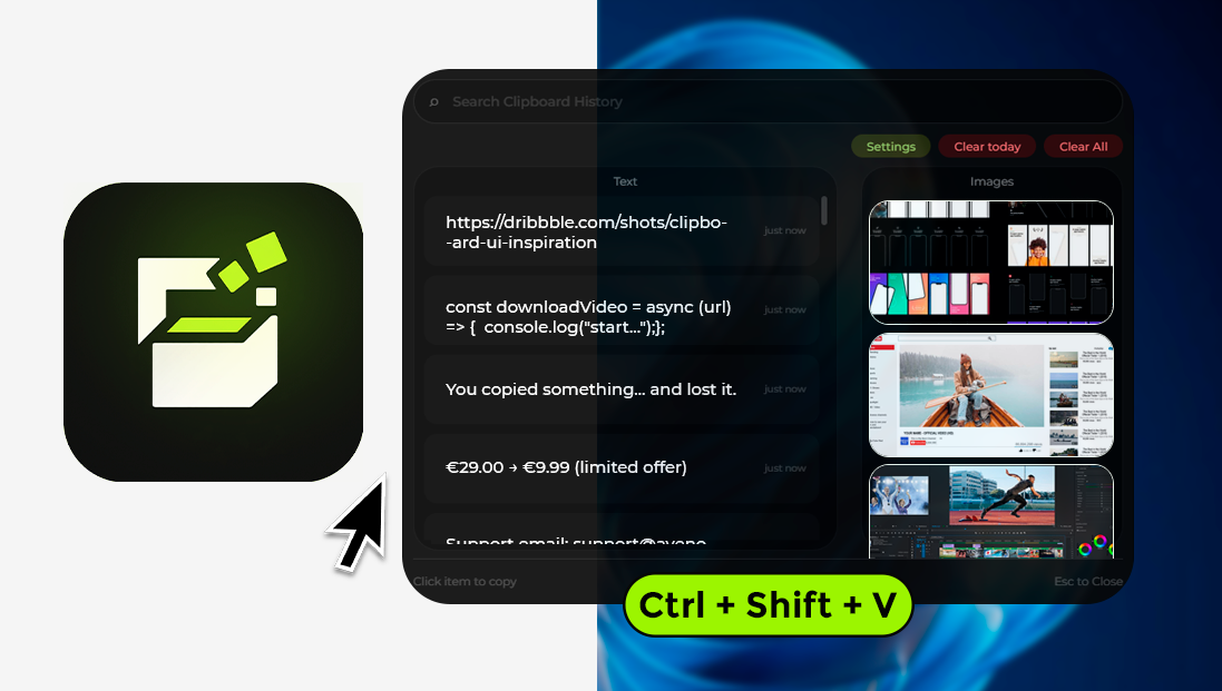 Clipboard app interface preview