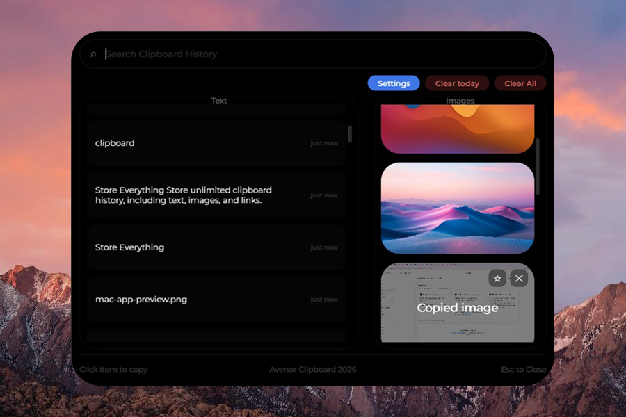 Avenor Clipboard app interface