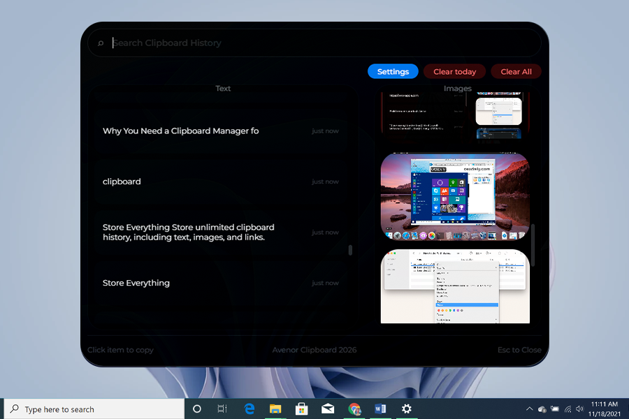 Avenor Clipboard Windows UI